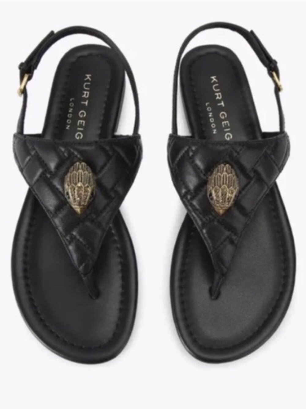 Kurt Geiger London Kensington Quilted Black Ornament Flat Slingback Sandal 8.5